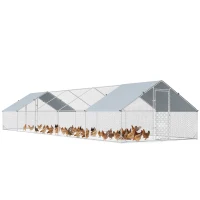 PawHut Metal Chicken Coop with Water- and UV-Protection Cover for Backyard Hen, Duck, Rabbit, 32.8' x 9.8' x 6.4'(m-11)