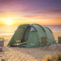 Outsunny Pop Up Camping Tent with Vestibule Waterproof Tent for 2-3 Person, Dark Green(m-10)