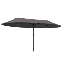 Outsunny 15' Double-Sided Patio Umbrella Parasol Sun Shelter Canopy Shade Grey(m-2)