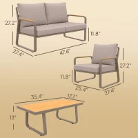 Outsunny 4 Piece Patio Furniture Set, Outdoor Sofa Set with Loveseat, 2 Armchairs, Coffee Table and Cushions(m-3)