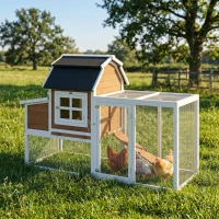 PawHut 71" Chicken Coop for 3 Chickens, Wooden Hen House with Run, Removable Tray, Nesting Box, Waterproof Asphalt Roof(m-8)