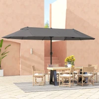 Outsunny 15' Double-Sided Patio Umbrella Parasol Sun Shelter Canopy Shade Grey(m-9)