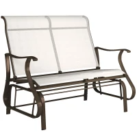 Outsunny 2-Person Outdoor Glider Bench, Patio Glider Loveseat Chair with Powder Coated Steel Frame, 2 Seats Porch Rocking Glider for Backyard, Lawn and Garden, Cream White(m-11)