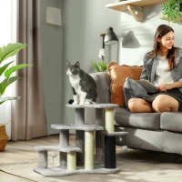 PawHut 2 in 1 Cat Tree Tower 3-Step Pet Stairs with Scratching Posts, Tickling Post, Toy Balls, for High Beds, Couch(m-2)