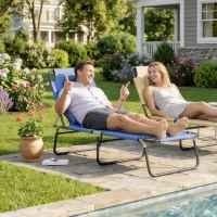 Outsunny Folding Chaise Lounge Chair, Reclining Beach Tanning Chair with Face Hole, Pillow, 4-Position Adjustable Lay Flat Sun Lounger, Steel Frame for Outdoor Patio Pool, Blue(m-1)