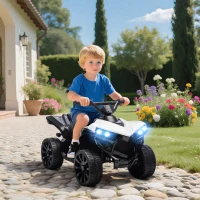 Qaba 6V Kids ATV, 4 Wheeler Electric Ride on Car with Music and LED Headlights, for Ages 37-72 Months Boys and Girls, White(m-8)