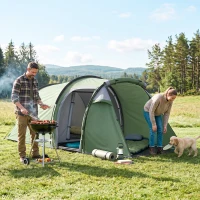 Outsunny Pop Up Camping Tent with Vestibule Waterproof Tent for 2-3 Person, Dark Green(m-1)
