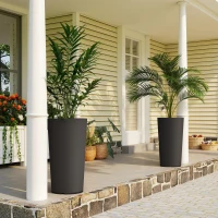 Outsunny 29 Inch Outdoor Planter, Set of 2 Plastic Flower Pots, Weather and UV Resistant Stackable Large Planters, Black(m-2)