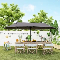 Outsunny 15' Double-Sided Patio Umbrella Parasol Sun Shelter Canopy Shade Grey(m-8)