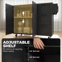 HOMCOM Kitchen Island with Drop Leaf, Rolling Kitchen Cart with Power Outlet, Cabinet, 3 Drawers, Spice Rack, Towel Bar, Black(m-7)