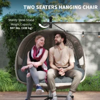 Outsunny Hanging Egg Chair with Stand, Foldable Basket Swing Chair with Removable Washable Cushion, Dark Grey(m-7)