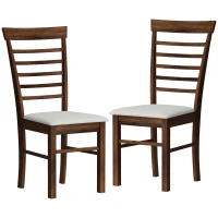 HOMCOM Wooden Dining Chairs Set of 2, Farmhouse Upholstered Kitchen Chairs with Rubber Wood Frame, Dark Brown and Beige(m-2)