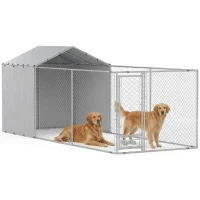PawHut Galvanized Chain Link Large Outdoor Dog Kennel with Waterproof & UV-Resistant Cover, for M&L Dogs, 19.7' x 7.5' x 7.5'(m-11)