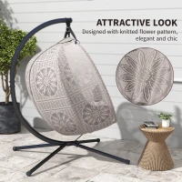 Outsunny Hanging Egg Chair with Stand, Foldable Basket Swing Chair with Removable Washable Cushion, Dark Grey(m-9)