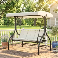 Outsunny Convertible Patio Swing Bed with Canopy and Cushions, 3 Seater Porch Swing for Outdoor, Backyard, Garden, Cream White(m-9)
