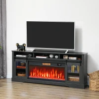 HOMCOM Fireplace TV Stand for TVs Up to 80 Inch, TV Console with Electric Fireplace, Open Storage and Side Cabinets, Gray(m-10)