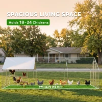 PawHut Large Metal Chicken Coop with Waterproof Cover, Roosting Bar, Nesting Box, 9.8' x 19.7' x 6.4'(m-4)