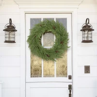 HOMCOM 24 inch Christmas Wreath, Artificial Norfolk Pine Wreath with Pine Cones and 88 Realistic Branches for Door, Wall(m-7)
