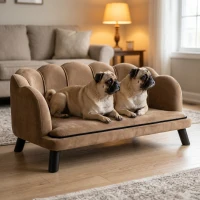 PawHut Pearl Design Pet Sofa for Medium and Large Sized Dogs, Pet Bed with Cushion and Solid Wood Legs, Coffee(m-4)
