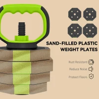 Soozier 6-in-1 Adjustable Dumbbell Set, Used as Kettlebell, Barbell, Dumbbell, Push-Up Stand, 66lbs Free Weights Set, Green(m-7)