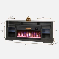 HOMCOM Fireplace TV Stand for TVs Up to 80 Inch, TV Console with Electric Fireplace, Open Storage and Side Cabinets, Gray(m-3)