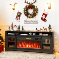 HOMCOM Fireplace TV Stand for TVs Up to 80 Inch, TV Console with Electric Fireplace, Open Storage and Side Cabinets, Gray(m-2)