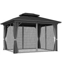 Outsunny 10' x 12' Hardtop Gazebo, Sun Shelter with Double Tier Metal Roof, Mosquito Netting, and Hanging Hook, Light Grey(m-11)