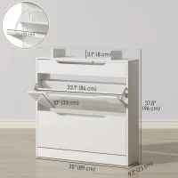 HOMCOM High Gloss Shoe Cabinet with 2 Flip Drawers and Adjustable Shelves, Narrow Shoe Storage Cabinet with Glass Top, White(m-3)