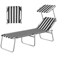 Outsunny Outdoor Pool Chaise Lounge Chair, Folding Tanning Chair with Sun Shade, Black and White(m-1)