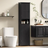 kleankin Modern Bathroom Cabinet, Narrow Bathroom Vanities with Open Shelf Drawer Recessed Doors and Adjustable Shelves Black(m-8)
