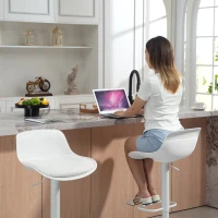 HOMCOM Counter Height Bar Stools Set of 2, Streamlined Bar Chairs with Adjustable Height and Swivel PU Leather Seat, White(m-10)