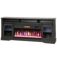 HOMCOM Fireplace TV Stand for TVs Up to 80 Inch, TV Console with Electric Fireplace, Open Storage and Side Cabinets, Gray(m-1)