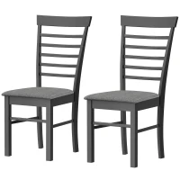 HOMCOM Wooden Dining Chairs Set of 2, Farmhouse Upholstered Kitchen Chairs with Rubber Wood Frame, Black and Gray(m-1)