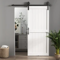 HOMCOM 36inx84in Barn Door with 6FT Sliding Door Hardware Kit, Handle, Upgraded Rollers and Floor Guide, Waterproof, White(m-11)