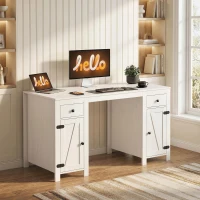 HOMCOM 53" Farmhouse Executive Desk, Computer Desk with Drawers and 2 Cabinets, Study Table for Home Office, White Wood Grain(m-1)