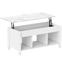 HOMCOM Lift Top Coffee Table, Modern Center Table with Storage Shelves and Hidden Compartment for Living Room, 41" L, White(m-2)