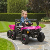 Qaba 24V 4WD Kids Ride On Car with 6 Wheels Electric Ride On Car with Dump Bed, Remote for 3-6 Years, Pink(m-10)