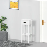 HOMCOM 2 Tier Side Table, Set of 2, Narrow Tall End Table with Drawer and Shelf, Slim Wooden Nightstand for Living Room, Bedroom, Hallway, White(m-9)