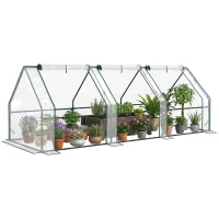 Outsunny Portable Mini Greenhouse Tunnel Growing Tent Plants Flower Warm House w/ Zippered Roll-up Doors, Clear(m-11)