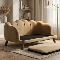 PawHut Pearl Design Pet Sofa for Medium and Large Sized Dogs, Pet Bed with Cushion and Solid Wood Legs, Coffee(m-3)