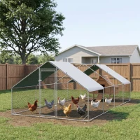 PawHut Large Chicken Coop Metal Chicken Run with Waterproof and Anti-UV Cover, Spire Shaped Walk in Fence Cage Hen House for Outdoor and Yard Farm Use, 1" Tube Diameter, 9.8' x 26.2' x 6.6'(m-3)