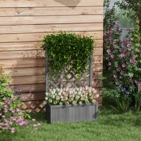 Outsunny Wood Planter with Trellis for Vine Climbing, Raised Garden Bed to Grow Vegetables for Backyard, 28" x 11" x 46", Grey(m-1)