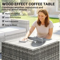 Outsunny 7 Piece Patio Furniture Set, L-Shaped Wicker Outdoor Sectional Sofa with Faux Wood Coffee Table, Cushions, Light Grey(m-7)