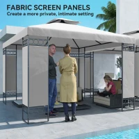Outsunny 10 x 10 FT Canopy Gazebo, Double Roof Patio Gazebo with Screen Panels and Metal Frame for Deck, Backyard, Light Grey(m-7)