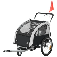 Aosom 2-Seat Elite 360 Swivel Bike Trailer for Kids Bicycle Cargo Trailer with Water-Resistant Windows, Black and White(m-11)