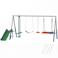 Qaba 5-in-1 Kids Swing Set with Slide, Swings and Glider for Backyard, 770lbs Capacity, for Ages 3-8, Mixed Color(m-1)