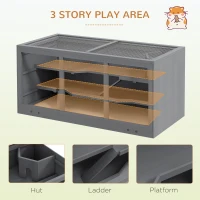 PawHut Extra Large Wooden Hamster Cage with Opening Roof, Hut, Ramps, Gray(m-4)