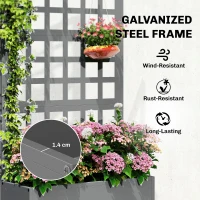 Outsunny Galvanized Raised Garden Bed Planter Box with Trellis for Climbing Plants, Vegetable, Vines, 24" x 9" x 44.5", Gray(m-4)