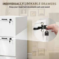 HOMCOM Vertical Filing Cabinet with 2 Drawers, Lock, File Cabinet for Home Office, A4 and Letter Size Files, White(m-6)