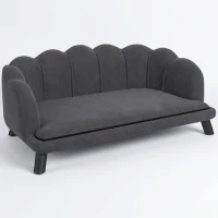PawHut Pearl Design Pet Sofa for Medium and Large Sized Dogs, Pet Bed with Cushion and Solid Wood Legs, Charcoal Gray(m-10)